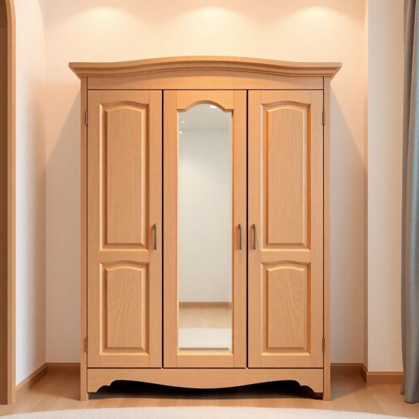 3-Door Wooden Wardrobe with Mirror Panel