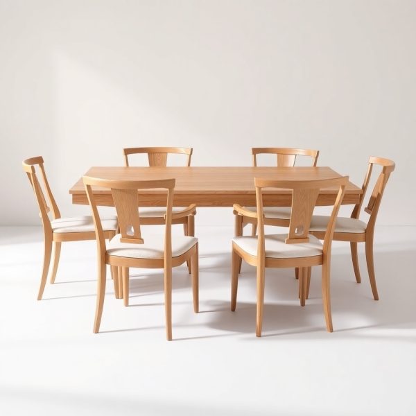 6-Seater Wooden Dining Set with Cushioned Chairs