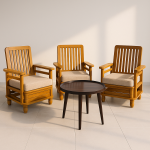 Classic 3-Seater Wooden Lounge Chair Set with Coffee Table