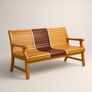 Dual-Tone Wooden Bench with Curved Slat Design