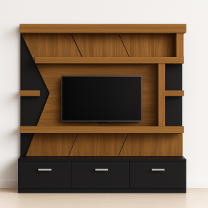 Modern Wooden TV Wall Unit with Storage Drawers