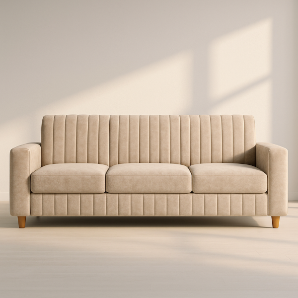 Plush 3-Seater Fabric Sofa with Vertical Stitch Detailing