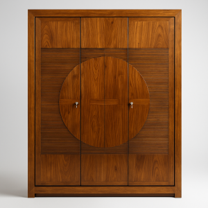 Premium Wooden Wardrobe with Circular Carved Panel Design