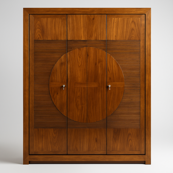 Premium Wooden Wardrobe with Circular Carved Panel Design